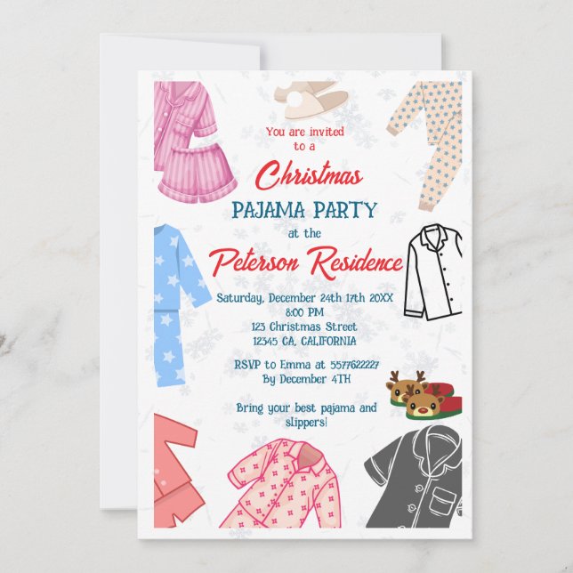 Christmas pajama party fun kids invitation  (Front)
