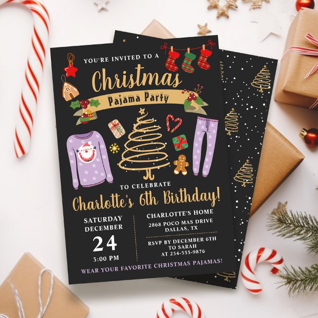 Christmas Pajama Party Girls Sleepover Birthday Invitation (Creator Uploaded)