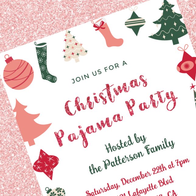 Christmas Pajama Party Glitter cute illustration Invitation (Creator Uploaded)