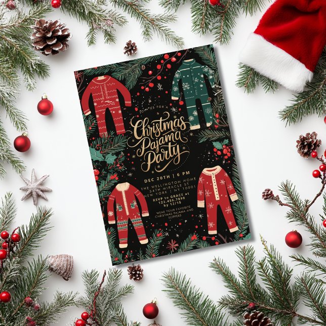 Christmas Pajama Party Holiday Pajama Elegant Invitation (Creator Uploaded)