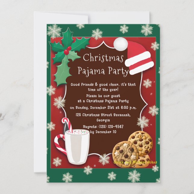 Christmas Pajama Party Invitation Green and red (Front)