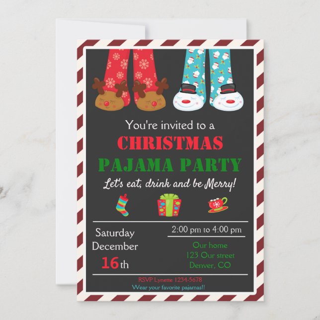 Christmas pajama party invitation Holiday pajama (Front)