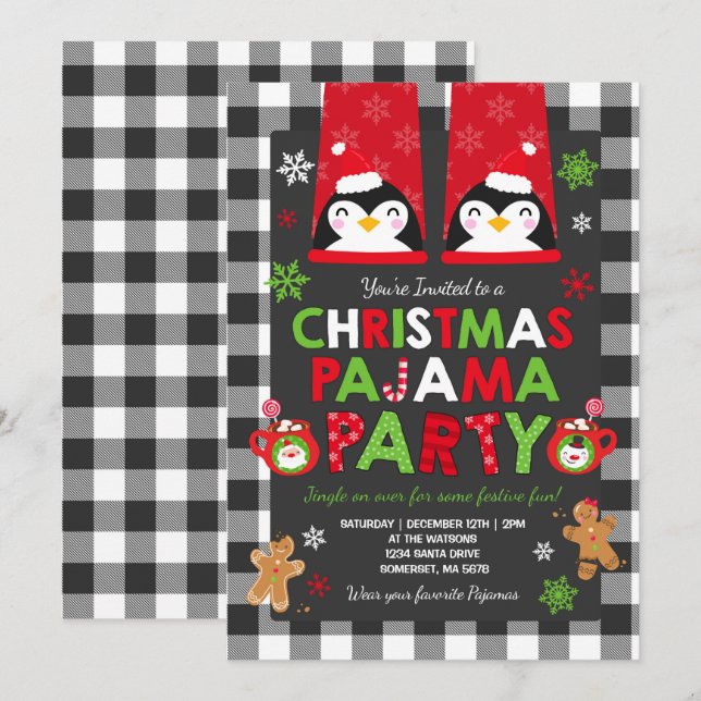 Christmas Pajama Party Invitation Holiday Pyjamas (Front/Back)