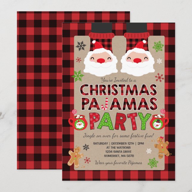 Christmas Pajama Party Invitation Holiday Pyjamas (Front/Back)
