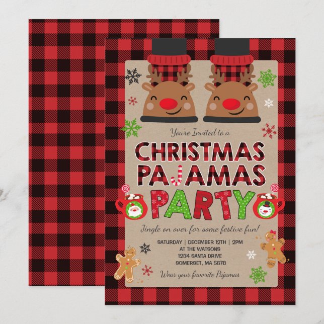 Christmas Pajama Party Invitation Holiday Pyjamas (Front/Back)