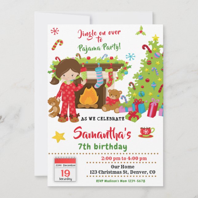 Christmas pajama party invitation Sleepover party (Front)