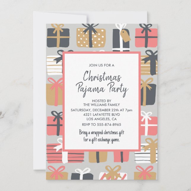Christmas Pajama Party Invitation Slumber Gifts  (Front)