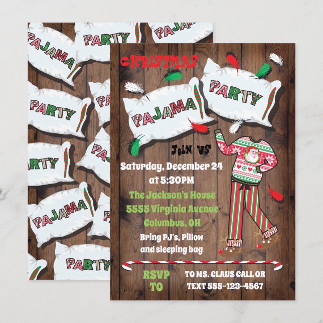 Christmas Pajama Party Invitations (Front/Back)