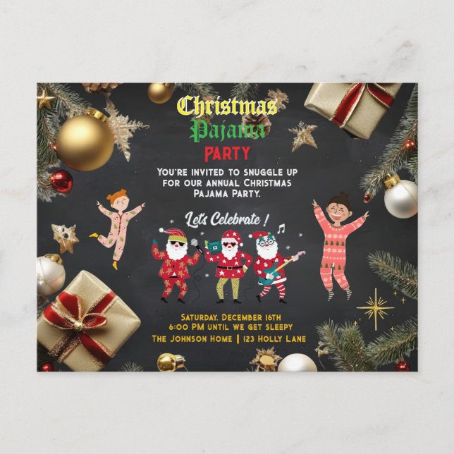 Christmas Pajama Party Kids  Invitation Postcard (Front)