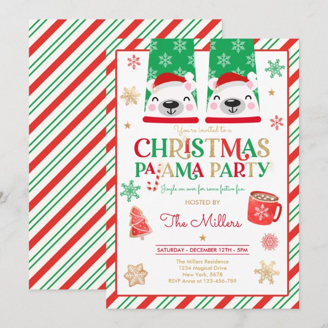 Christmas Pajama Party Red Holiday Pajama Party Invitation (Front/Back)