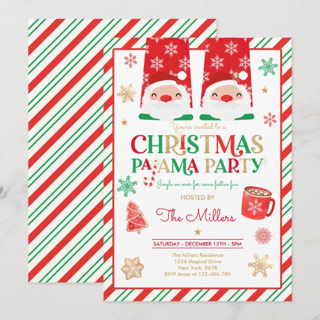 Christmas Pajama Party Red Holiday Pajama Party Invitation (Front/Back)