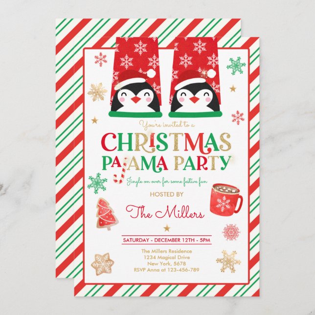 Christmas Pajama Party Red Holiday Pajama Party Invitation (Front/Back)