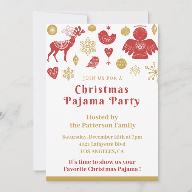 Christmas Pajama Party Sleepwear Nordic cute Invitation (Front)
