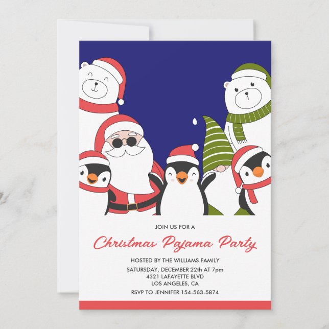 Christmas Pajama Party Slumber Cool Santa Bear Invitation (Front)
