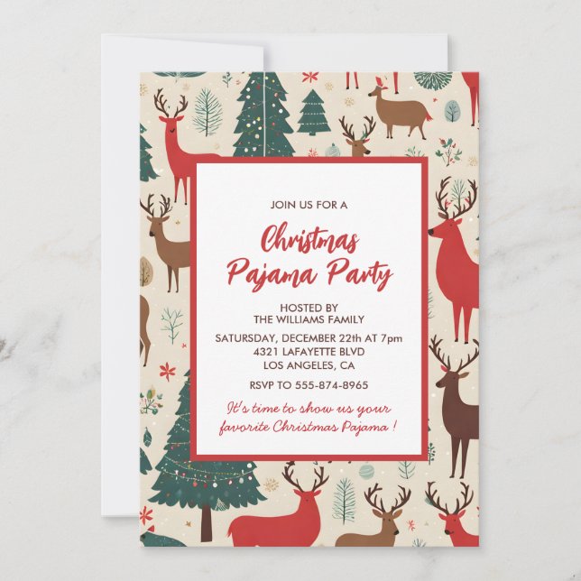 Christmas Pajama Party Slumber Whimsical Deer Invitation (Front)
