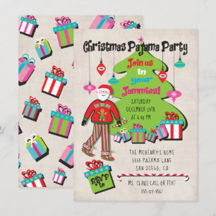 Christmas Pajama Party with Santa and gifts Invitation