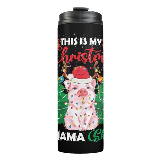 Christmas Pajama Pig Pink Shirt Thermal Tumbler (Front)
