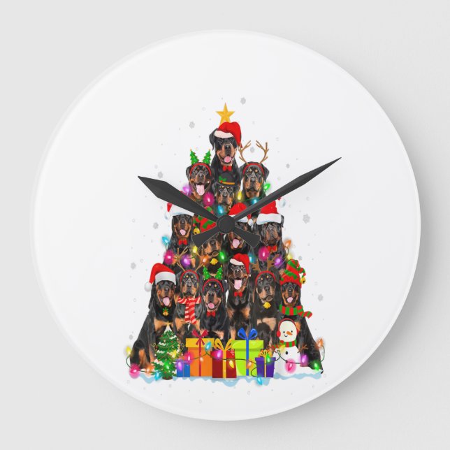 christmas pajama rottweiler tree xmas gifts large clock (Front)
