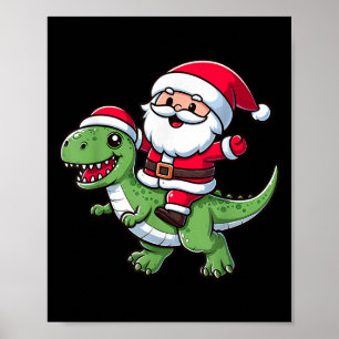 Christmas Pajama Santa Claus Ride T Rex Dinosaur F Poster