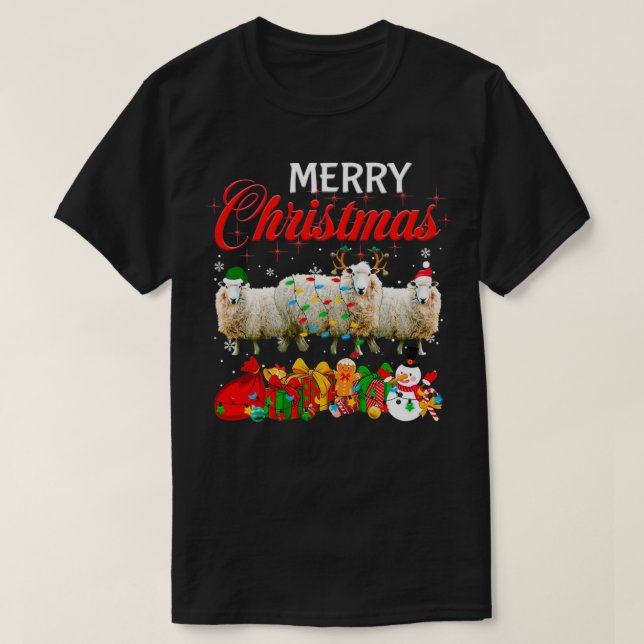 Christmas Pajama Sheep Lover Xmas Tree Lights Anim T-Shirt (Design Front)