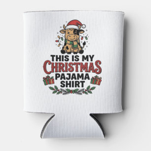 Christmas Pajama Shirt Cute Cow Holiday Design_1 Can Cooler