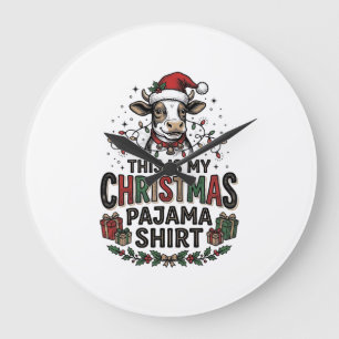 Christmas Pajama Shirt Cute Cow Holiday Design_1 Large Clock