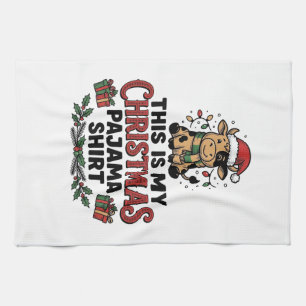 Christmas Pajama Shirt Cute Cow Holiday Design_1 Tea Towel