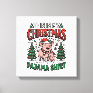 Christmas Pajama Shirt Cute Pig Holiday Vector Des Canvas Print