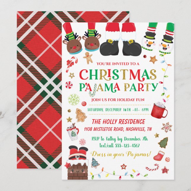 Christmas Pajama Slumber Party Invitation (Front/Back)