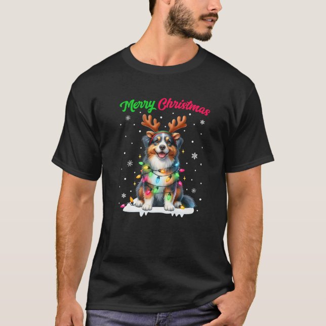 Christmas Pajamas Men Women Kids Australian Shephe T-Shirt (Front)