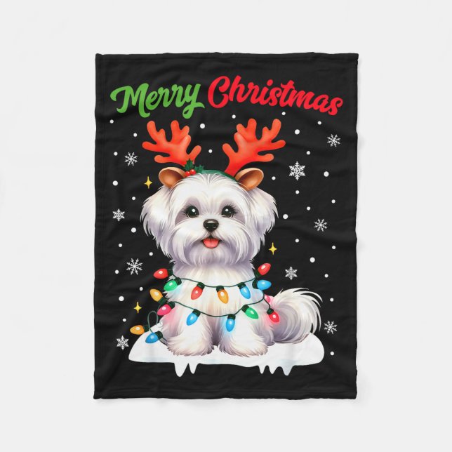 Christmas Pajamas Men Women Kids Maltese Dog Chris Fleece Blanket (Front)