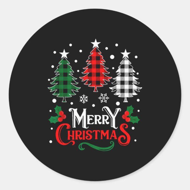 Christmas Pajamas Women Girls Merry Christmas Tree Classic Round Sticker (Front)