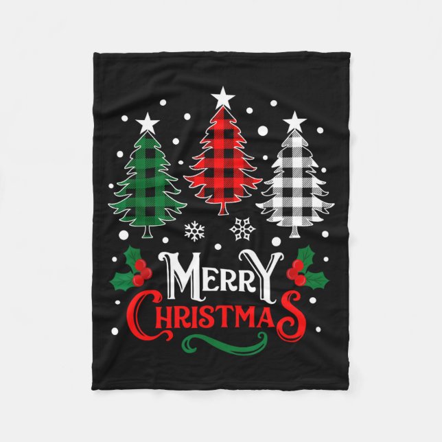 Christmas Pajamas Women Girls Merry Christmas Tree Fleece Blanket (Front)