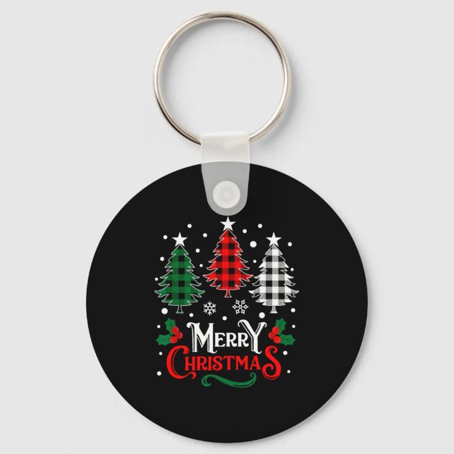 Christmas Pajamas Women Girls Merry Christmas Tree Key Ring (Front)