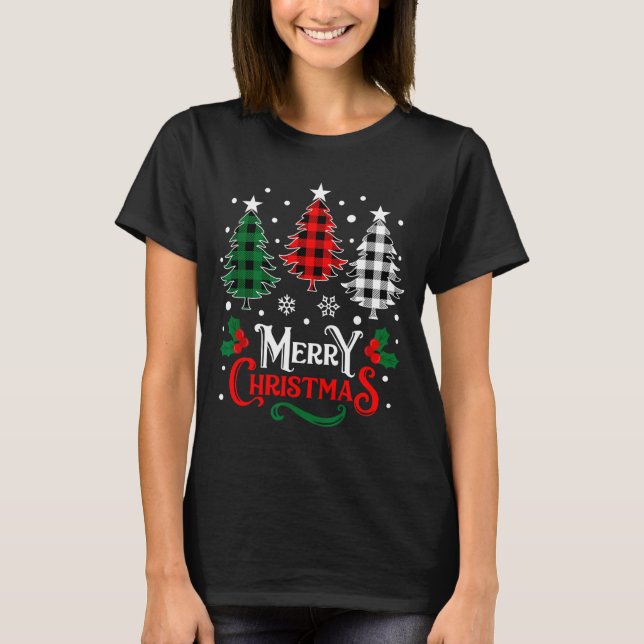 Christmas Pajamas Women Girls Merry Christmas Tree T-Shirt (Front)