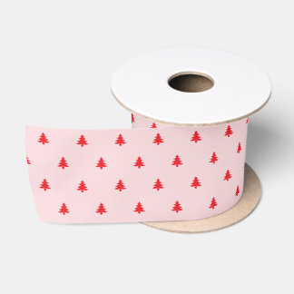 Christmas Pale Pink and Red Christmas Trees Satin Ribbon