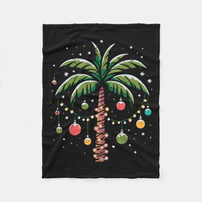 Christmas Palm Coconut Tree Xmas Trocal Women Men  Fleece Blanket (Front)
