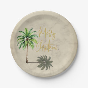 Christmas Palm Elegant Gold Merry  Paper Plate