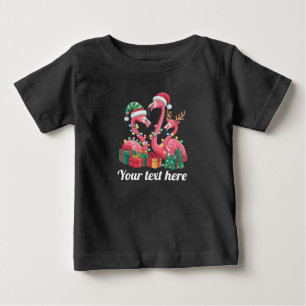 Christmas Palm Flamingo Personalised Xmas Lights  Baby T-Shirt