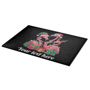 Christmas Palm Flamingo Personalised Xmas Lights Cutting Board