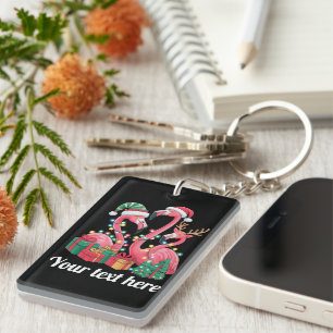 Christmas Palm Flamingo Personalised Xmas Lights Key Ring