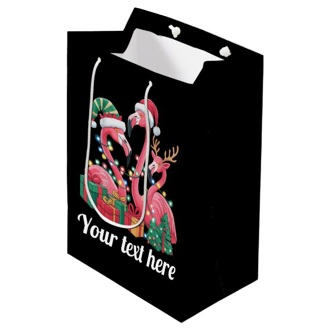 Christmas Palm Flamingo Personalised Xmas Lights  Medium Gift Bag (Front Angled)