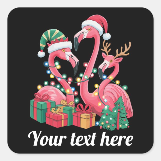 Christmas Palm Flamingo Personalised Xmas Lights  Square Sticker (Front)
