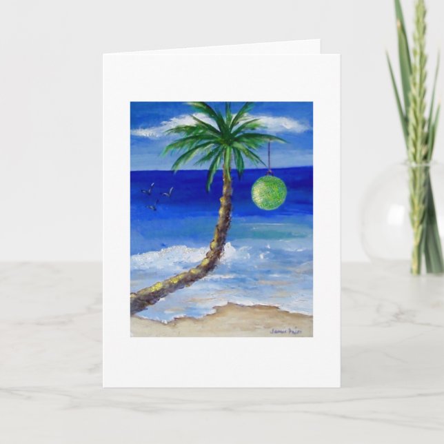 Christmas Palm Green Bulb Holiday Card (Front)