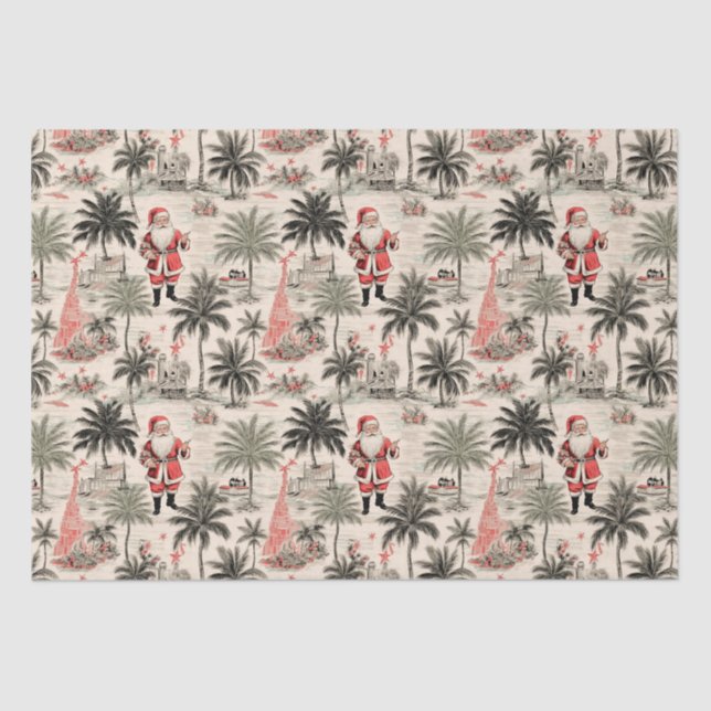 Christmas Palm Tree and Santa Tropical Retro  Tissue Paper (Front)