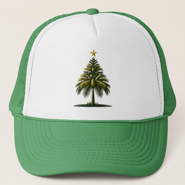 Christmas Palm Tree, Beach Aloha Christmas Trucker Hat (Front)
