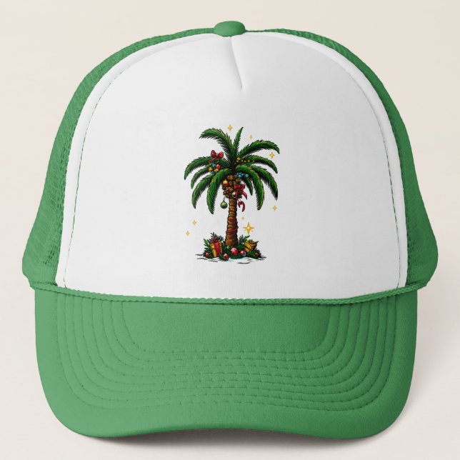 Christmas Palm Tree, Beach Aloha Christmas Trucker Hat (Front)