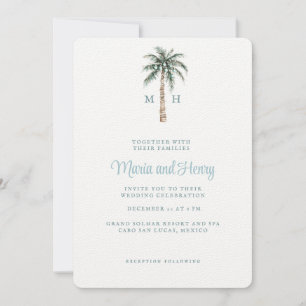 Christmas Palm Tree   Beach Wedding Monogram Invitation