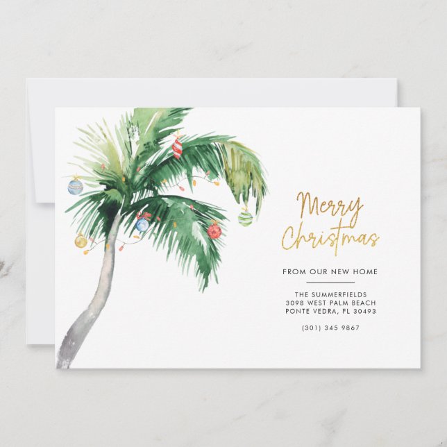 Christmas Palm Tree Coastal Moving Holiday Card (Front)