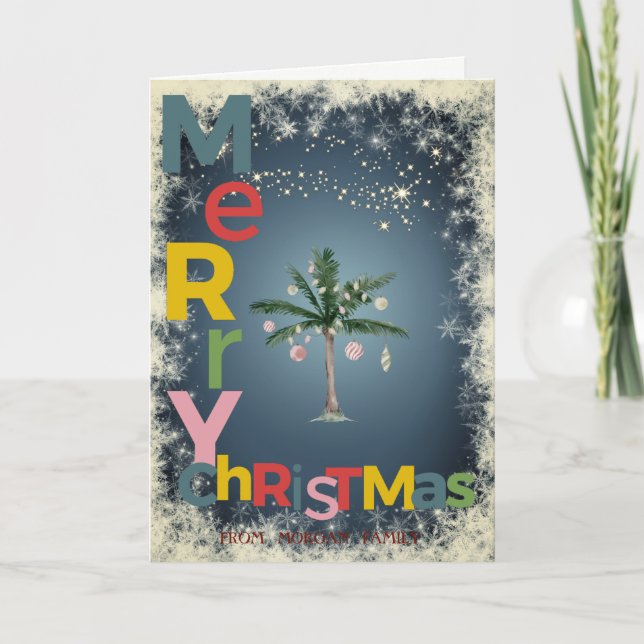 Christmas Palm Tree Colourful Merry Christmas Holiday Card (Front)